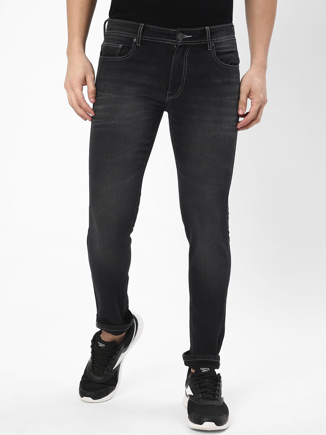 

R&B Men Whiskers and Chevrons Cotton Slim Fit Jeans, Black