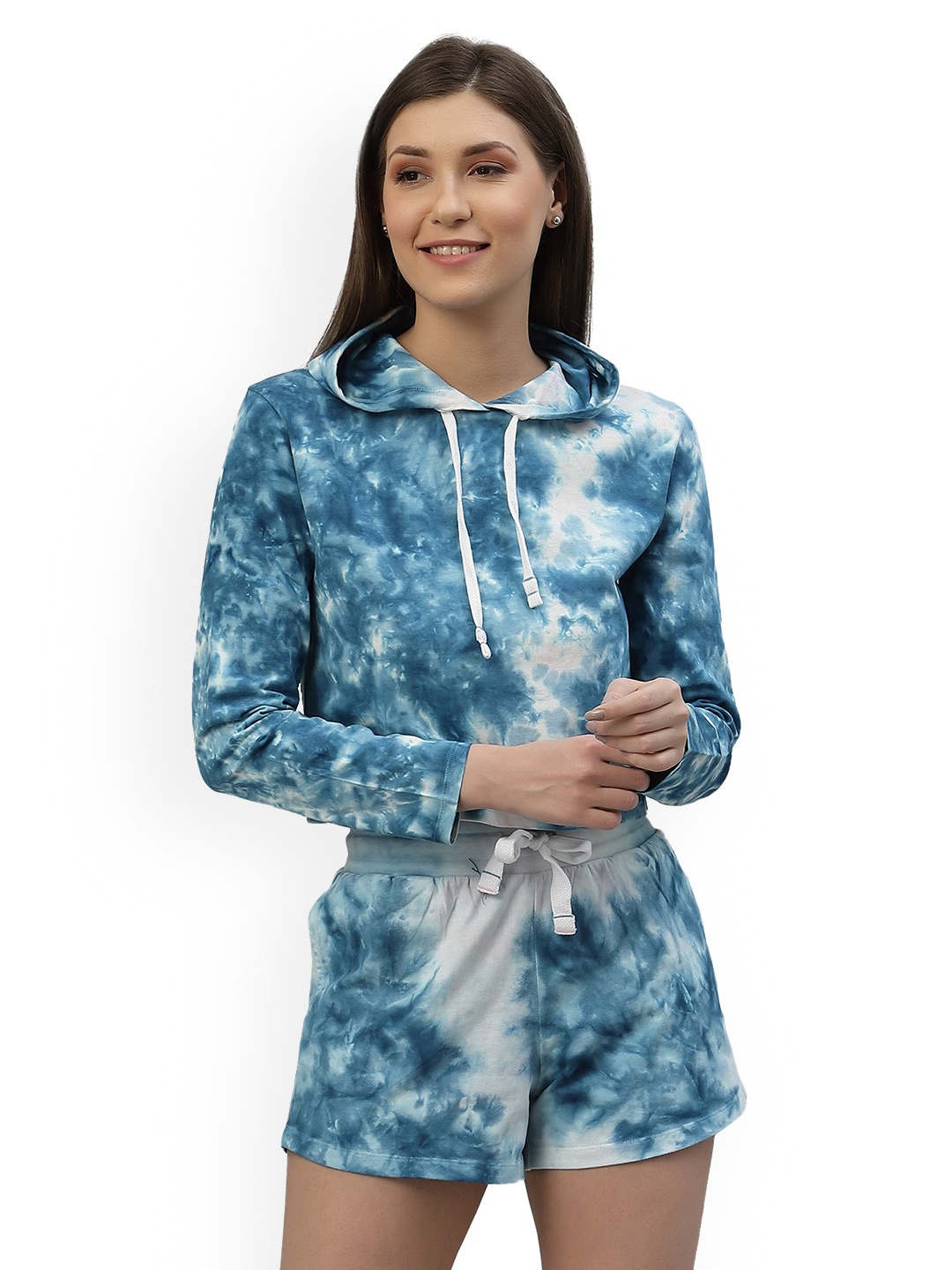 

Nimble Tie & Dyed Hooded T-Shirt With Short, Blue