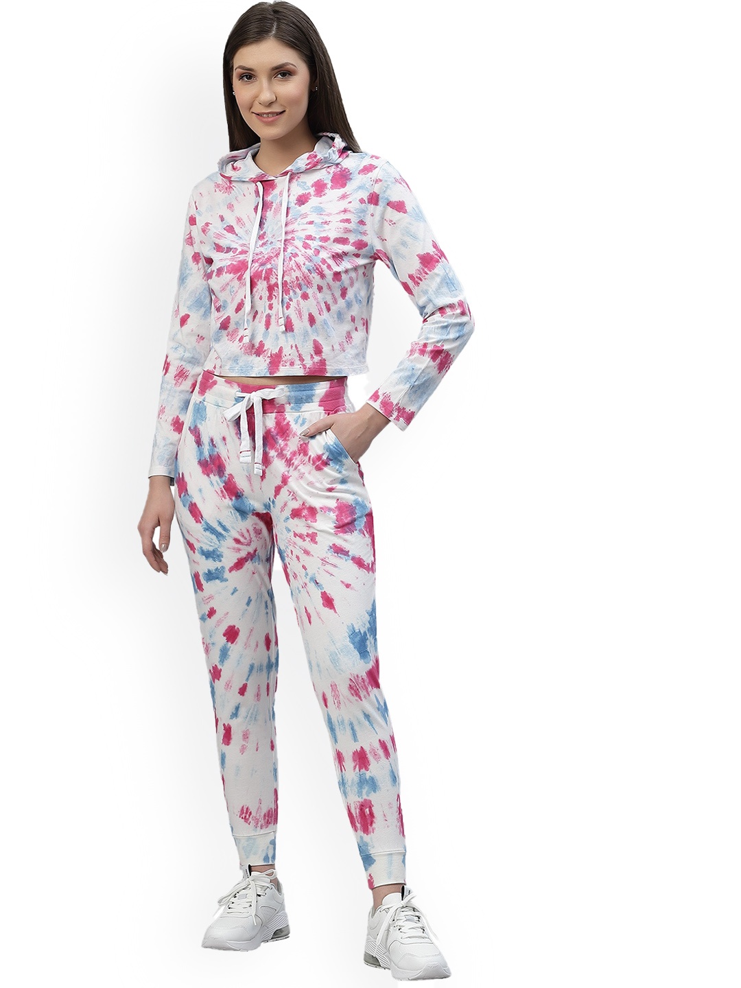 

Nimble Tie And Dye Printed Hooded Sweatshirt With Joggers, Pink