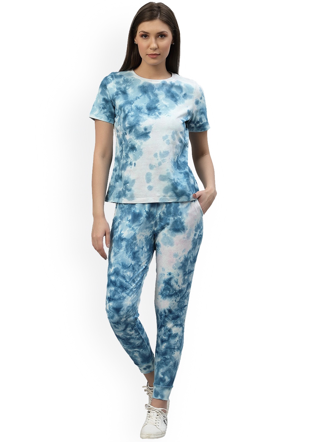 

Nimble Tie and Dye Printed Round Neck T-Shirt With Joggers, Blue