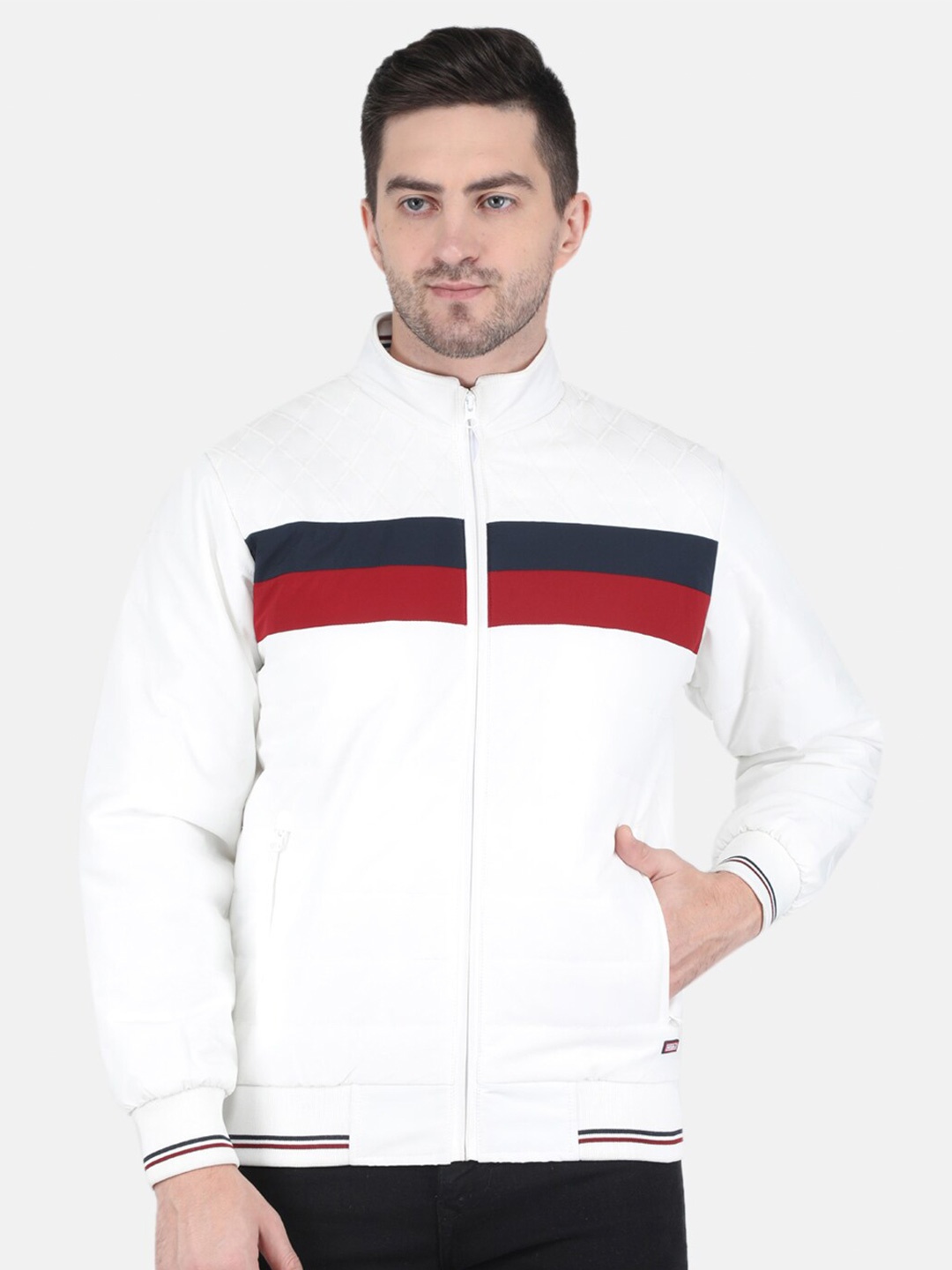 

Monte Carlo Mock Neck Bomber Jacket, White