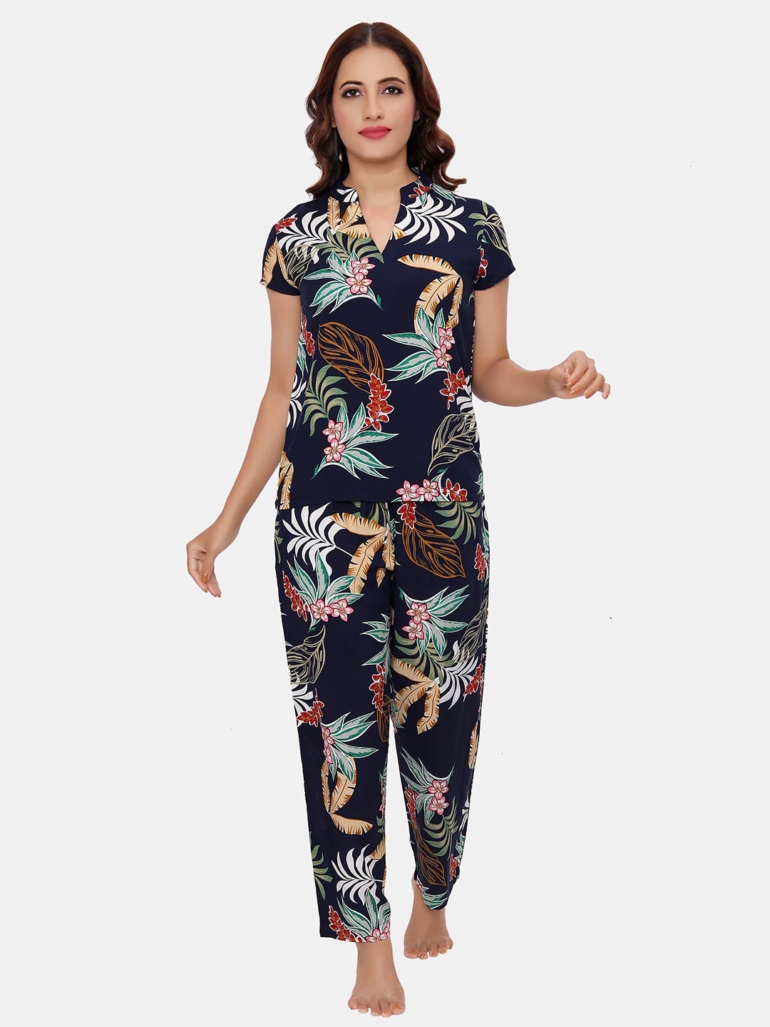 

ESTERIA Floral Printed Night Suit, Blue