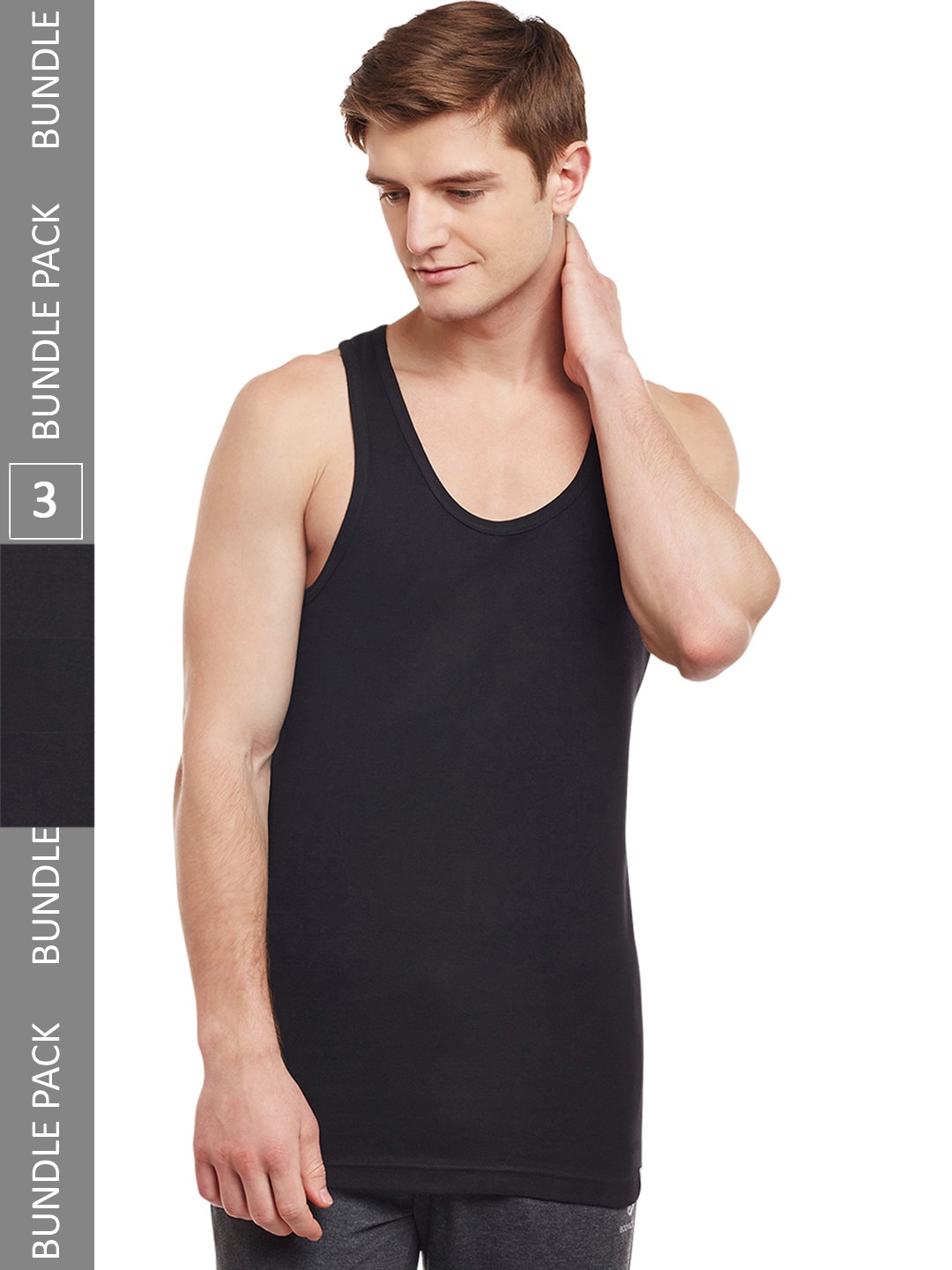 

BODYX Pack of 3 Super Soft Combed Cotton Gym Innwear Vests, Black