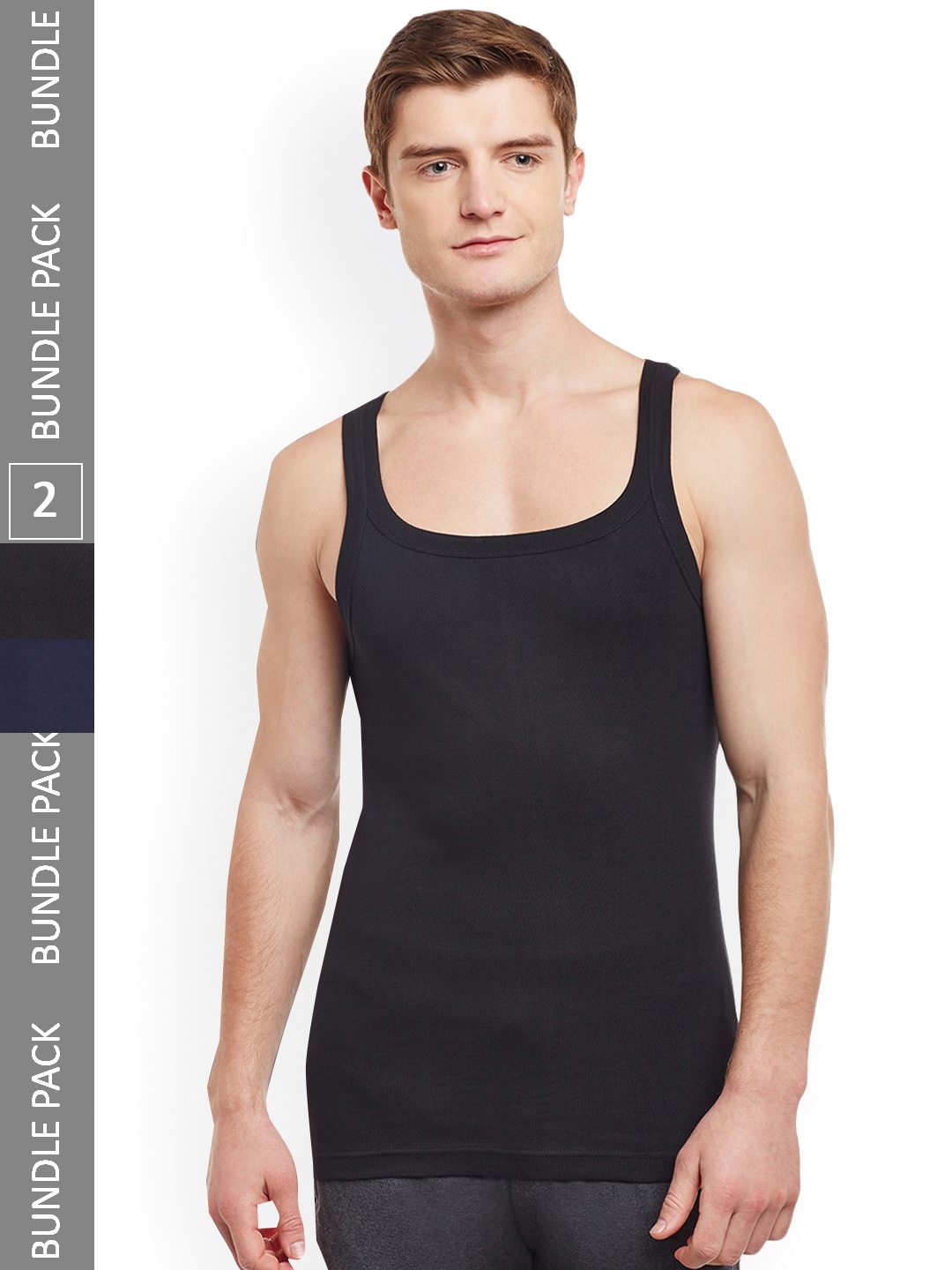 

BODYX Pack Of 2 Round Neck Cotton Innerwear Vests, Navy blue