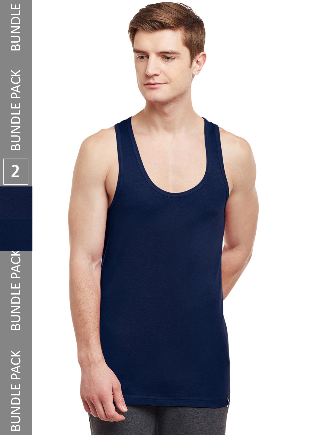 

BODYX Pack Of 2 Pure Cotton Sports Innerwear Vests BX213-NVY-PO2-80, Navy blue