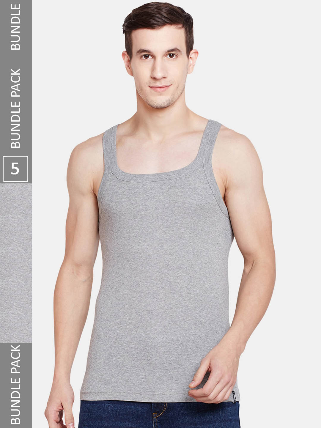 

BODYX Pack Of 5 Pure Cotton Innerwear Vests, Grey
