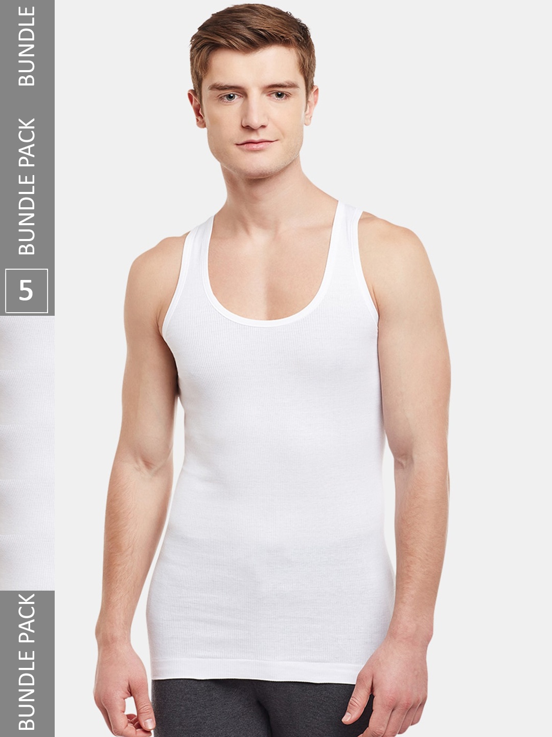 

BODYX Pack Of 5 Round Neck Cotton Innerwear Vests, White