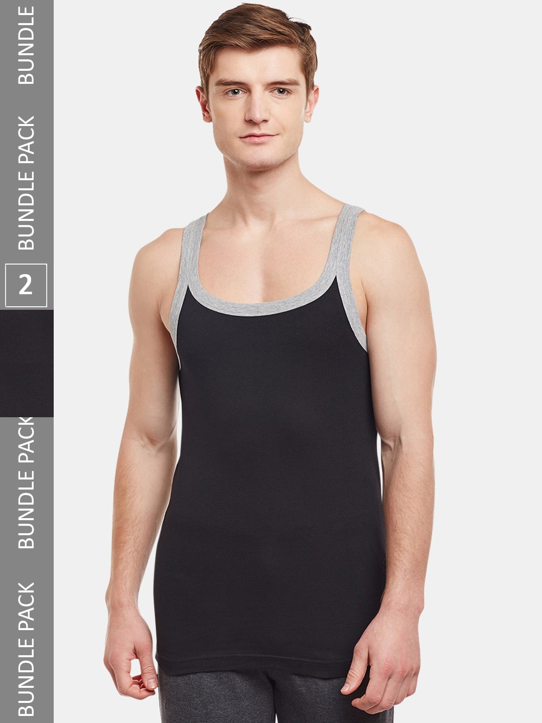 

BODYX Pack Of 2 Pure Cotton Gym Innerwear Vests BX212-BLKGR-PO2-95, Black
