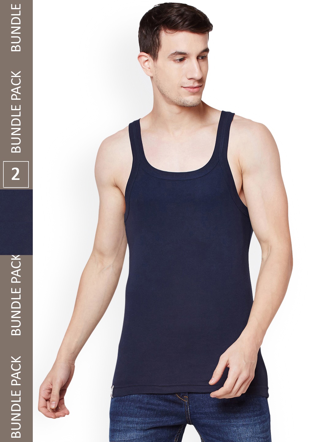 

BODYX Pack Of 2 Pure Cotton Innerwear Vests BX211-NVY-PO2-95, Navy blue