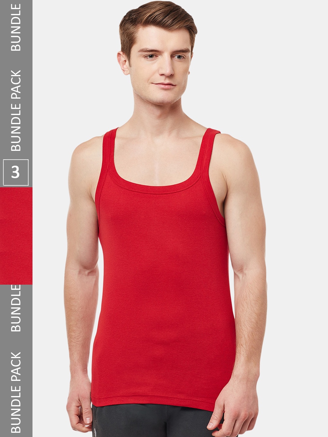 

BODYX Pack Of 3 Pure Cotton Innerwear Vests, Red