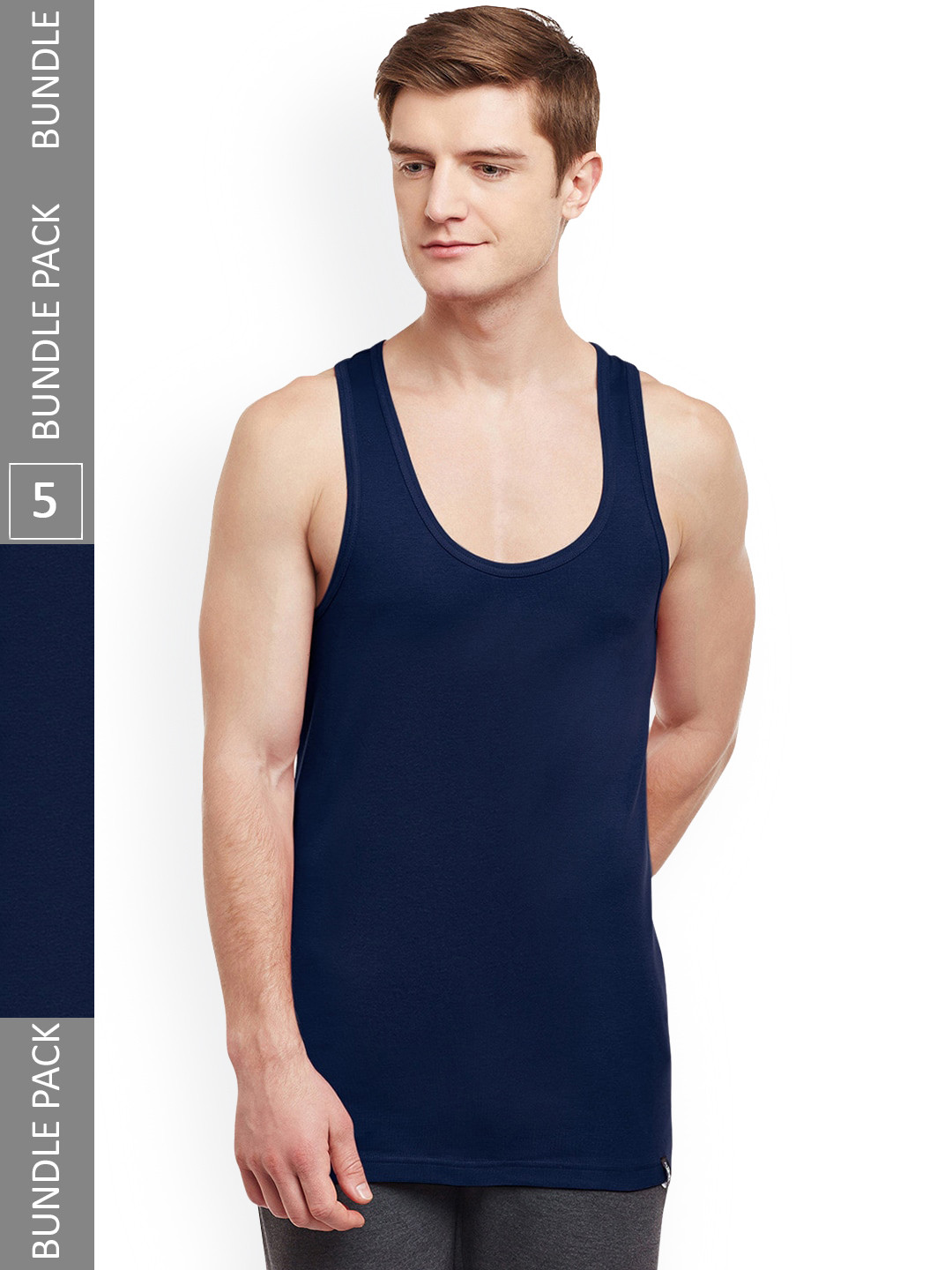 

BODYX Pack Of 5 Pure Cotton Innerwear Vests, Navy blue