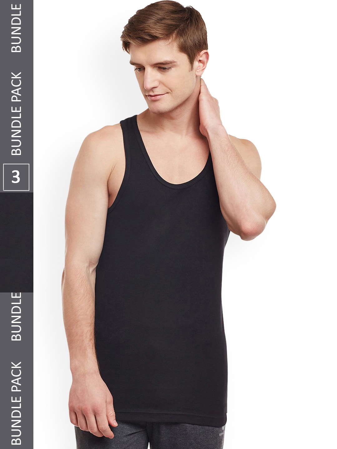 

BODYX Pack Of 3 Pure Cotton Gym Innerwear Vests, Black