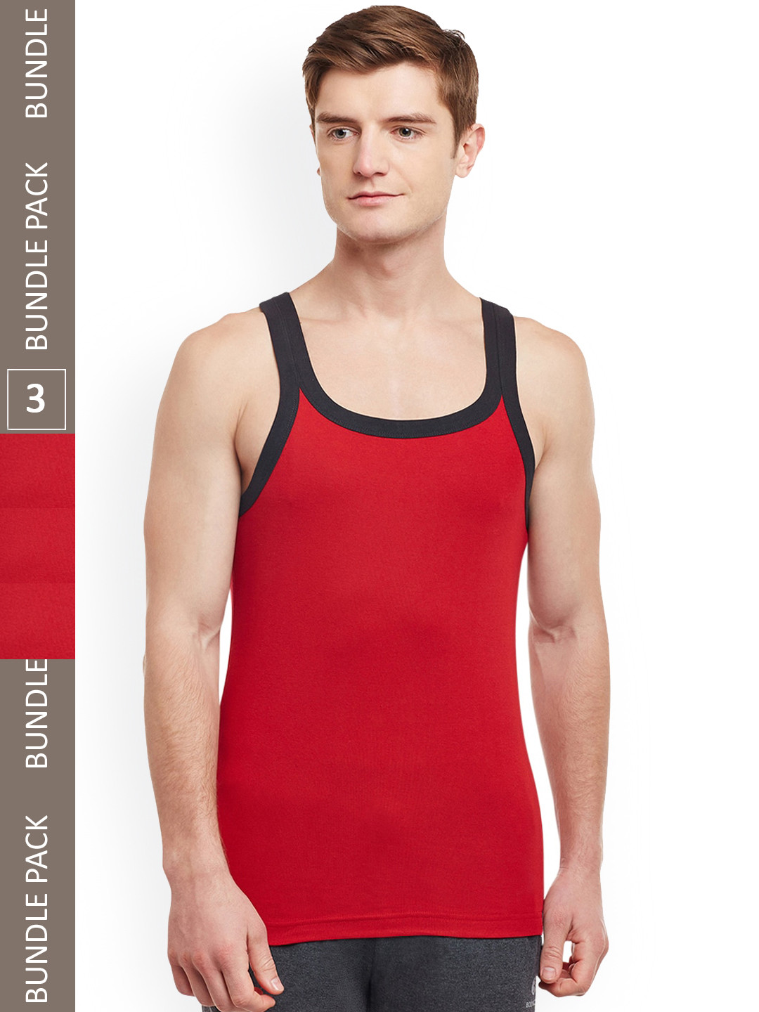 

BODYX Pack Of 3 Pure Cotton Sleeveless Innerwear Vests, Red