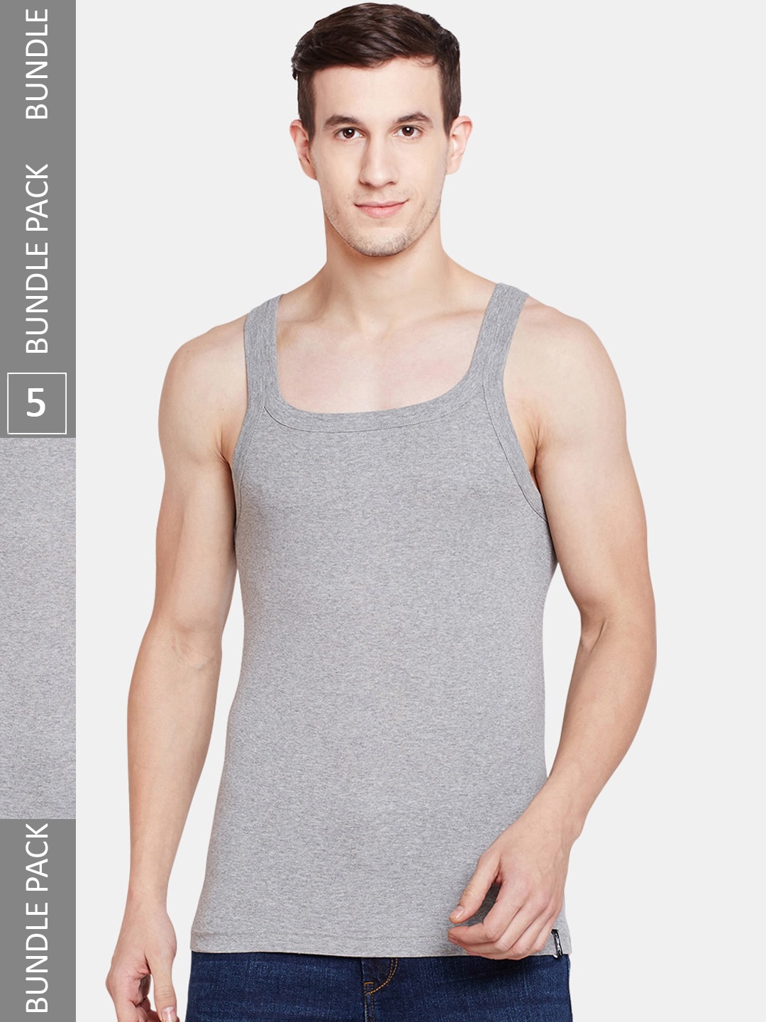 

BODYX Pack Of 5 Round Neck Pure Cotton Innerwear Vests, Grey