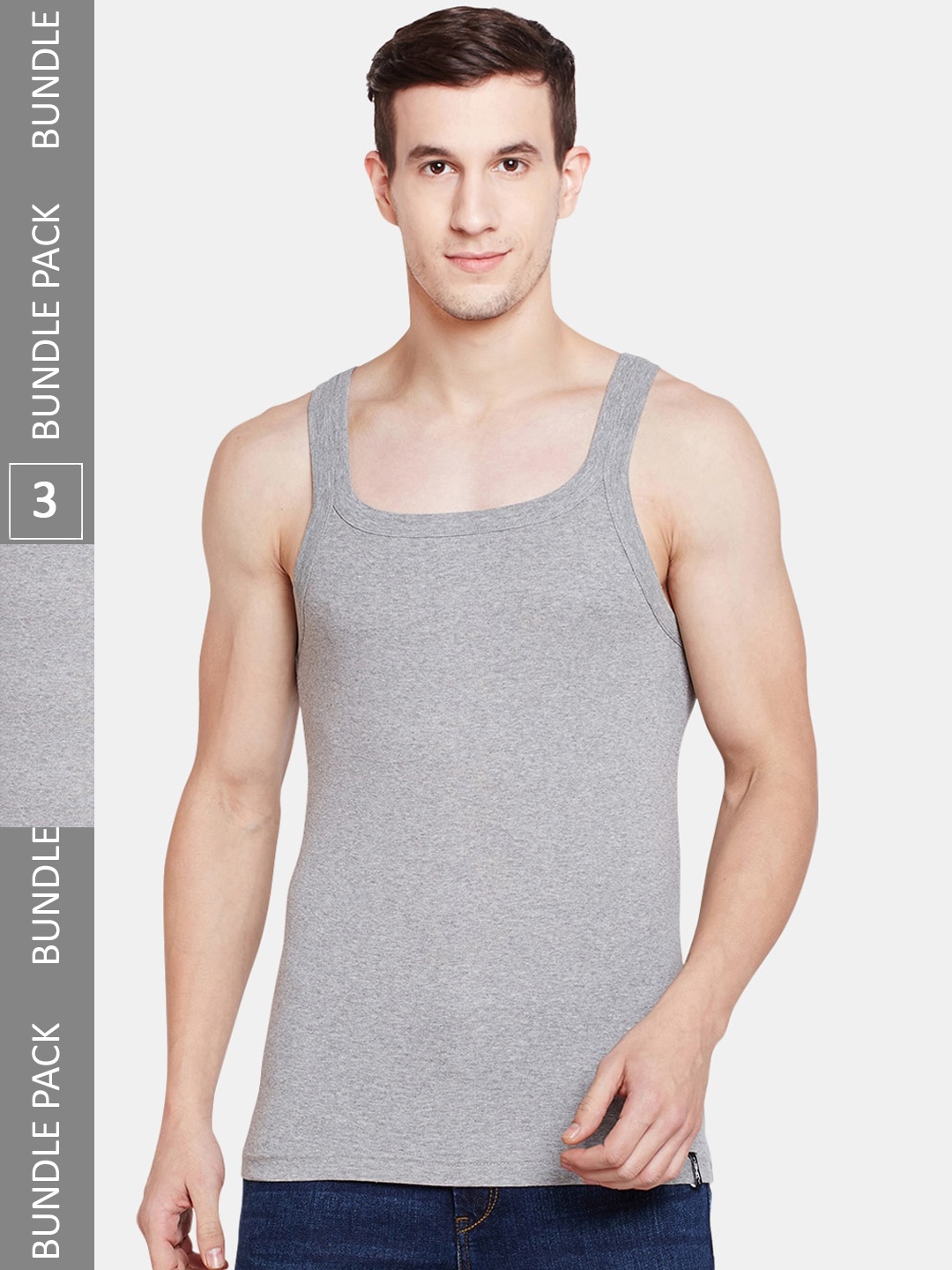 

BODYX Pack Of 3 Pure Cotton Gym Innerwear Vests BX211-GM-PO3-95, Grey