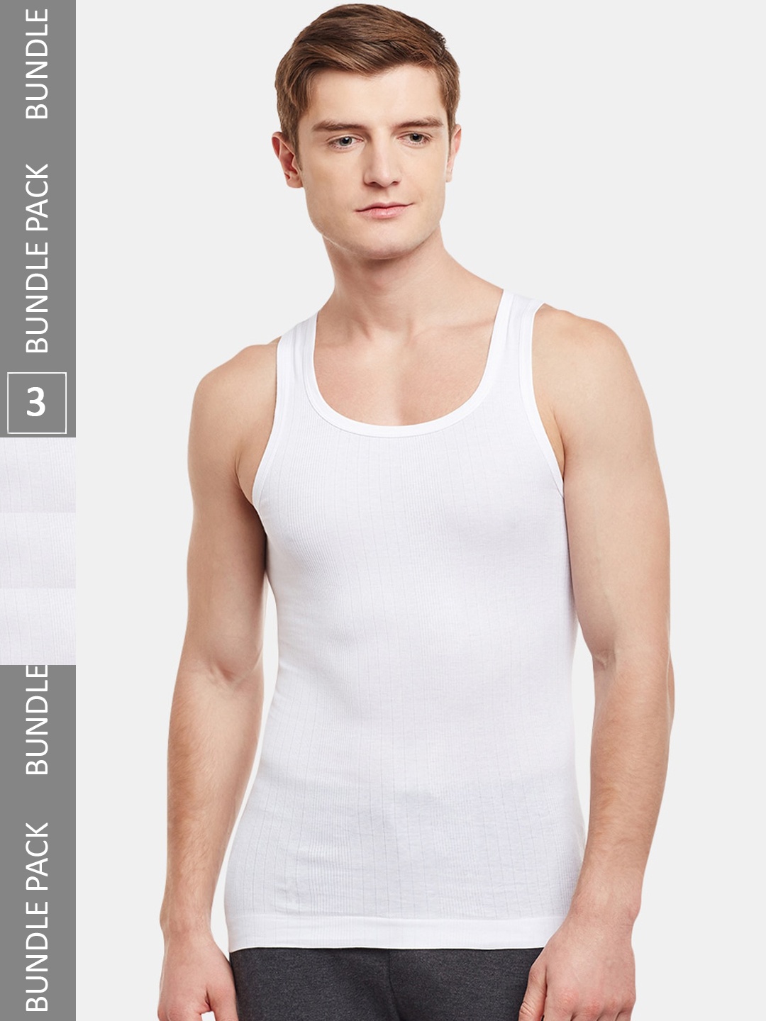 

BODYX Pack Of 3 Pure Cotton Innerwear Vests BX205-W-3-105, White