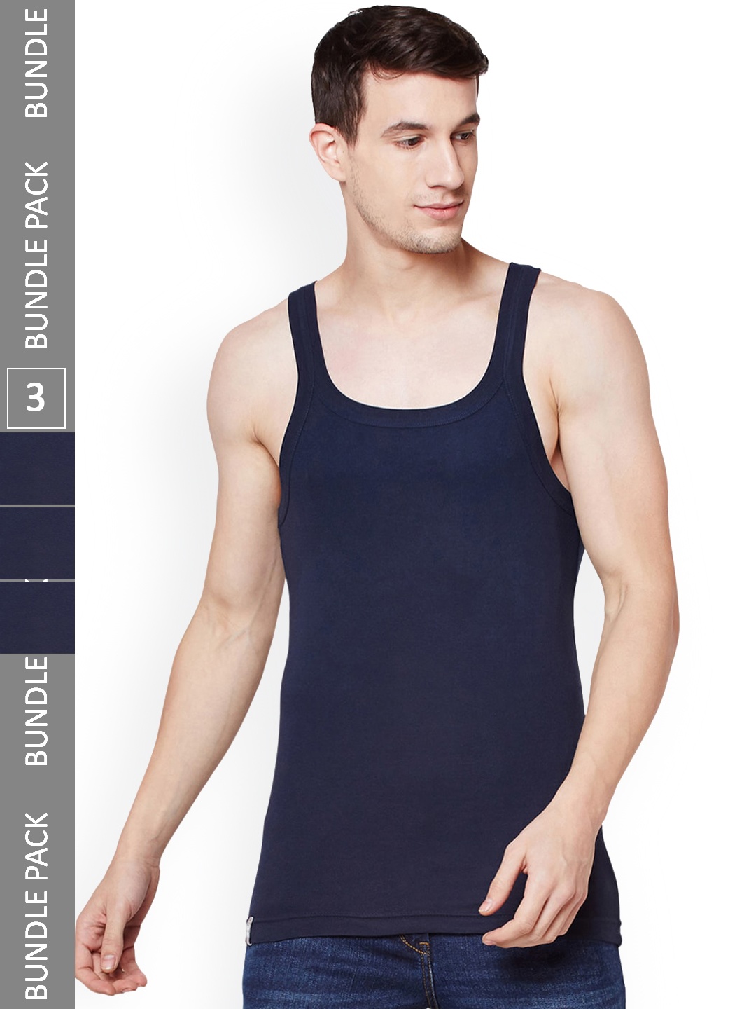 

BODYX Pack Of 3 Pure Cotton Innerwear Gym Vests BX211-NVY-PO3-95, Navy blue