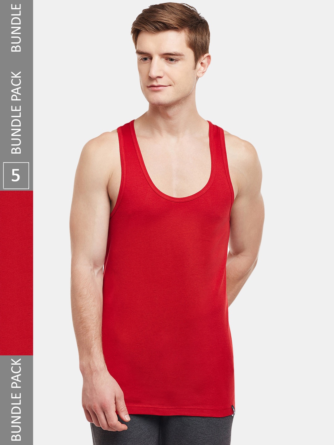 

BODYX Pack Of 5 Pure Cotton Gym Innerwear Vests BX213-RED-5-95
