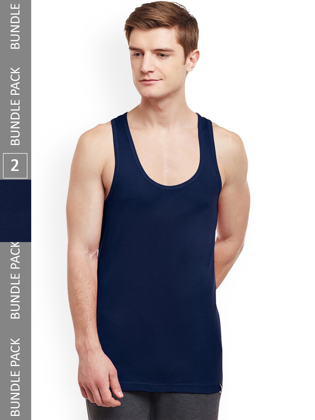 

BODYX Pack Of 2 Scoop Neck Cotton Innerwear Vests BX213-NVY-PO2-95, Navy blue