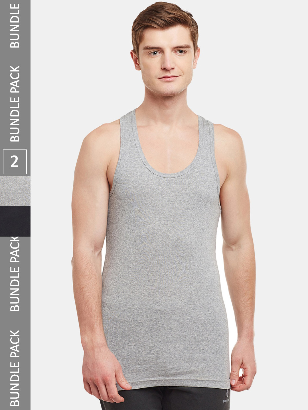 

BODYX Pack Of 2 Pure Cotton Gym Innerwear Vests BX213-BLKGR-PO2-80, Black