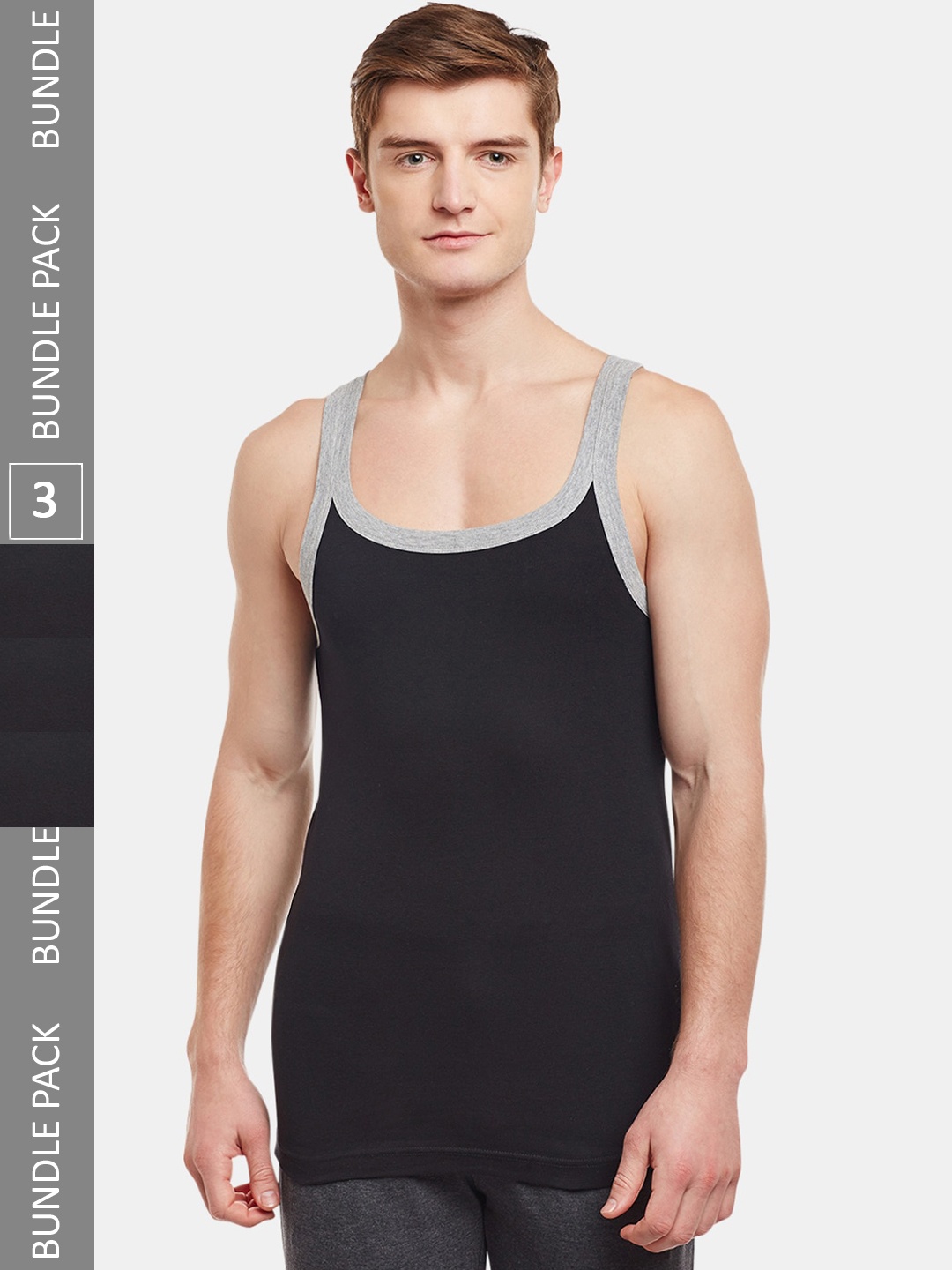 

BODYX Pack Of 3 Pure Cotton Gym Innerwear Vests BX212-BLKGR-PO3-95, Multi