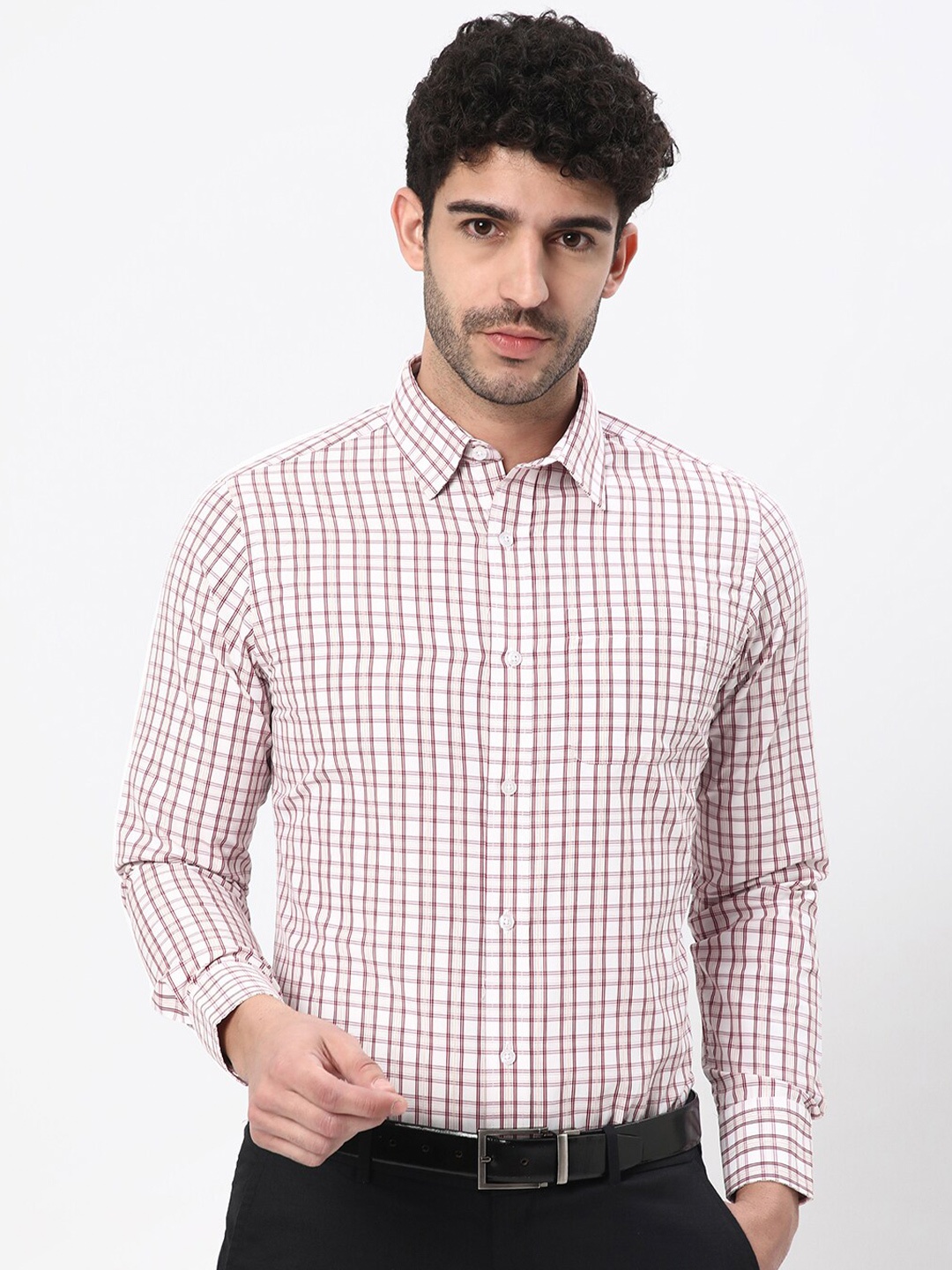 

R&B Tartan Checked Cotton Formal Shirt, Maroon