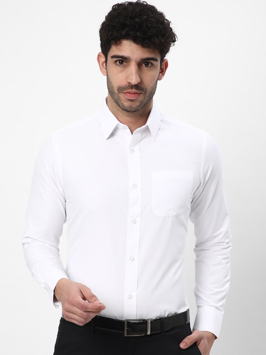 

R&B Spread Collar Cotton Formal Shirt, White