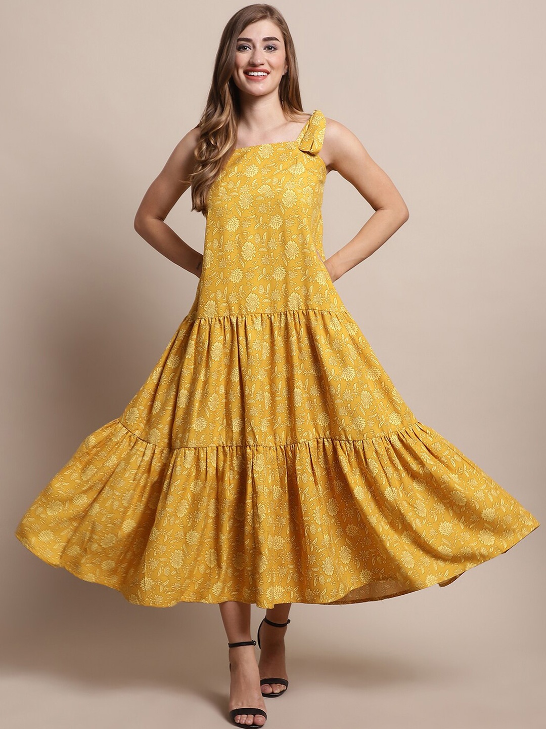 

Katn India Floral Printed A-Line Maxi Dress, Yellow