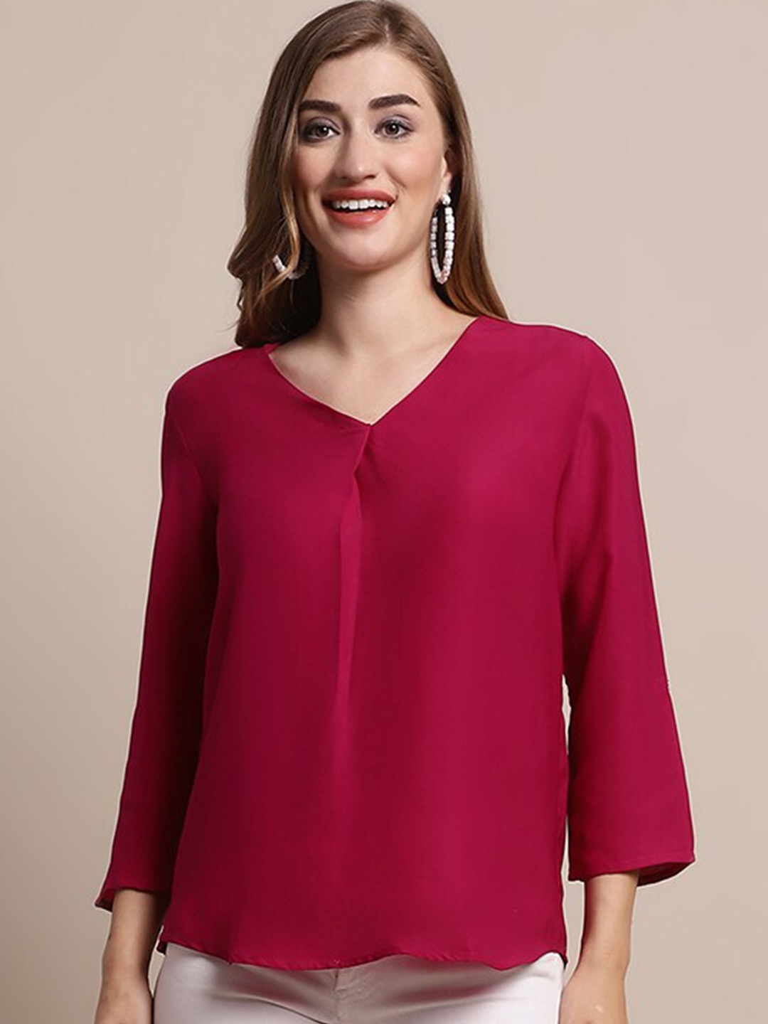 

Katn India V-Neck Pleated Detail Regular Top, Maroon