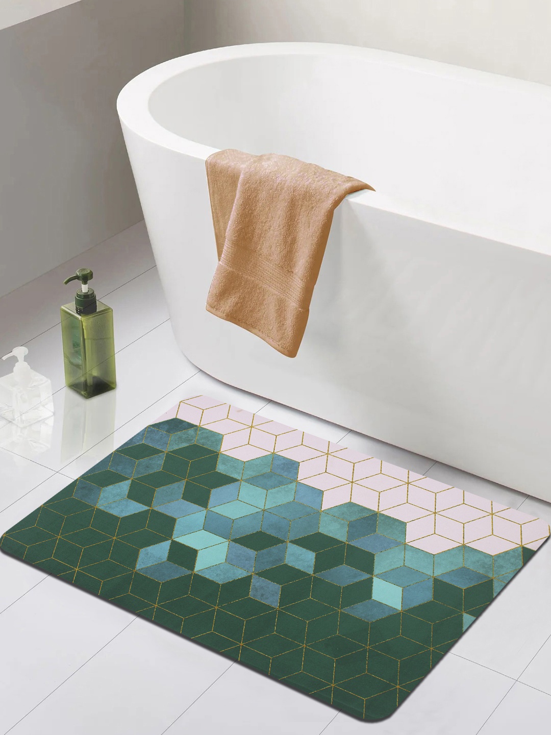 

Bedspun Green Printed 210GSM Nappa Leather Rectangular Bath Rugs