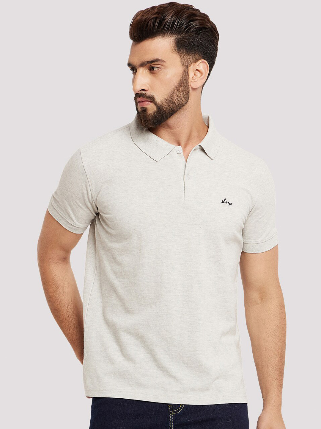 

STROP Polo Collar Regular Fit Cotton Regular T-shirt, Grey