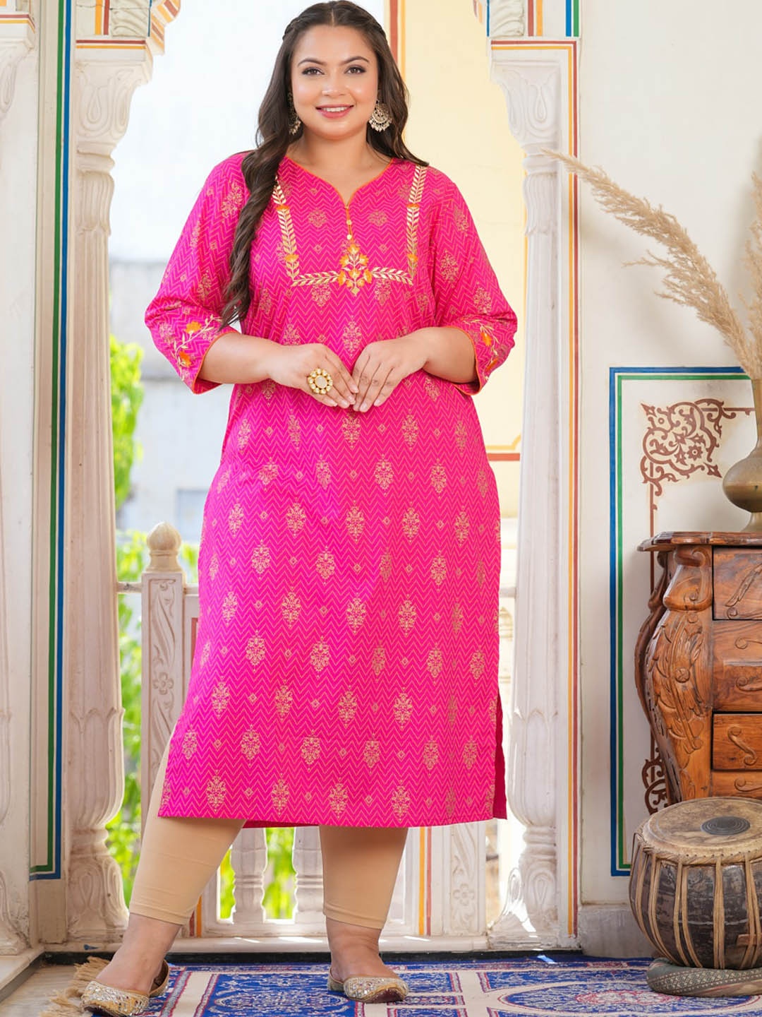 

YASH GALLERY Ethnic Motifs Printed Cotton Kurta, Pink