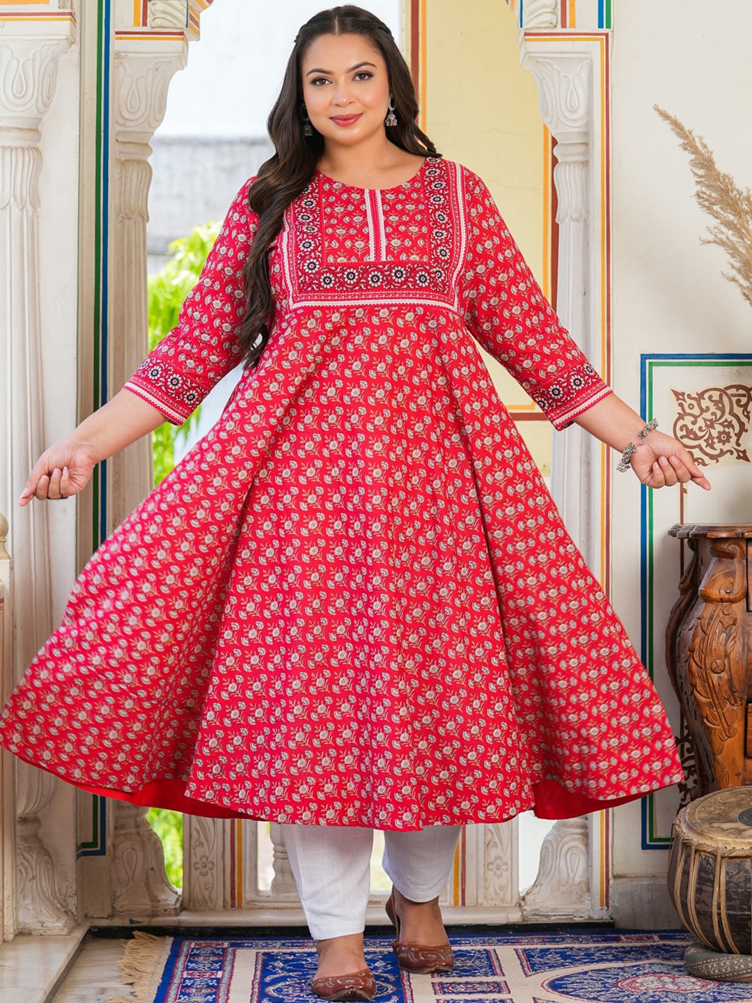 

YASH GALLERY Ethnic Motifs Printed Anarkali Kurta, Red