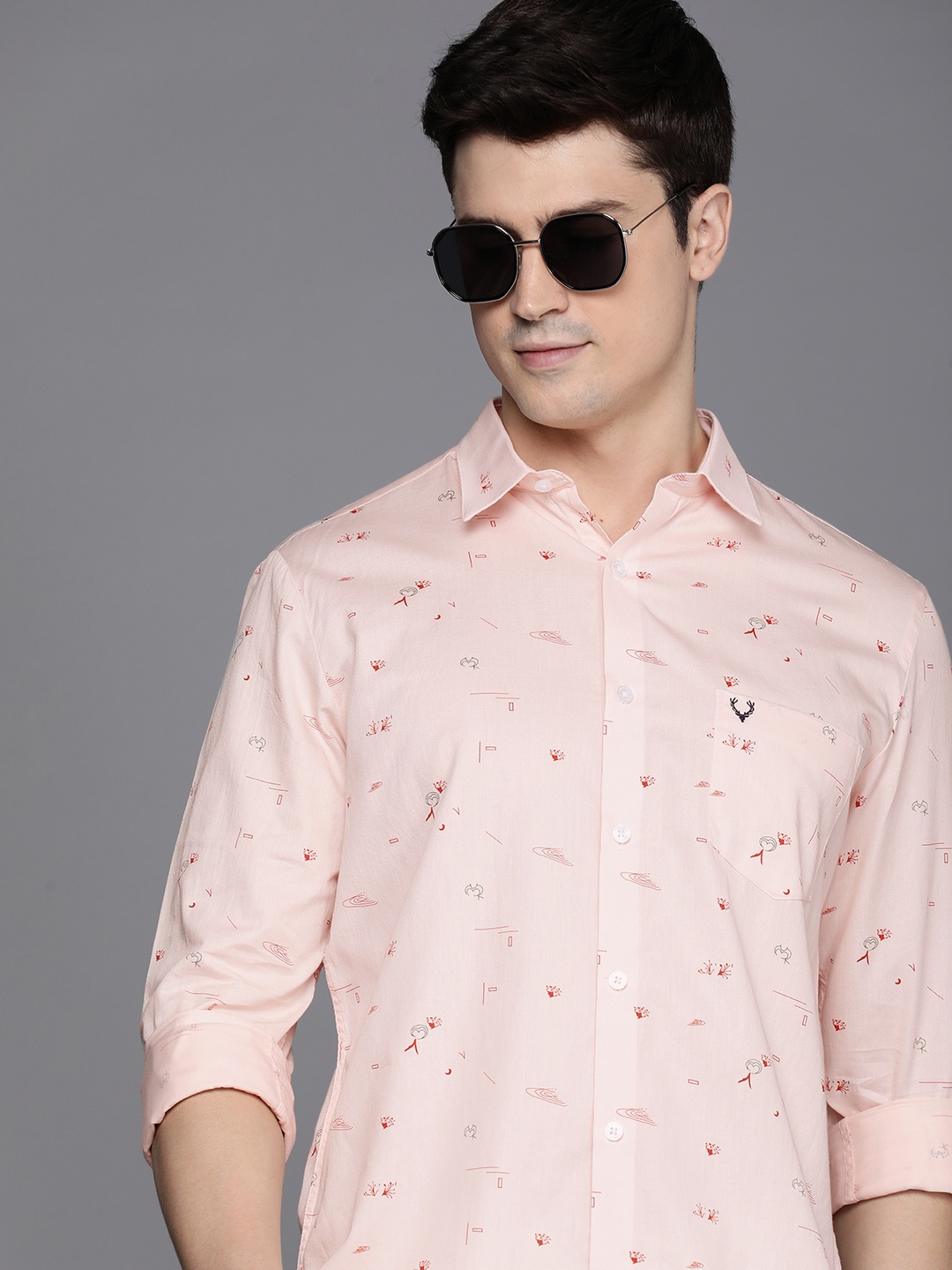 

Allen Solly Men Modern Slim Fit Opaque Printed Casual Shirt, Peach