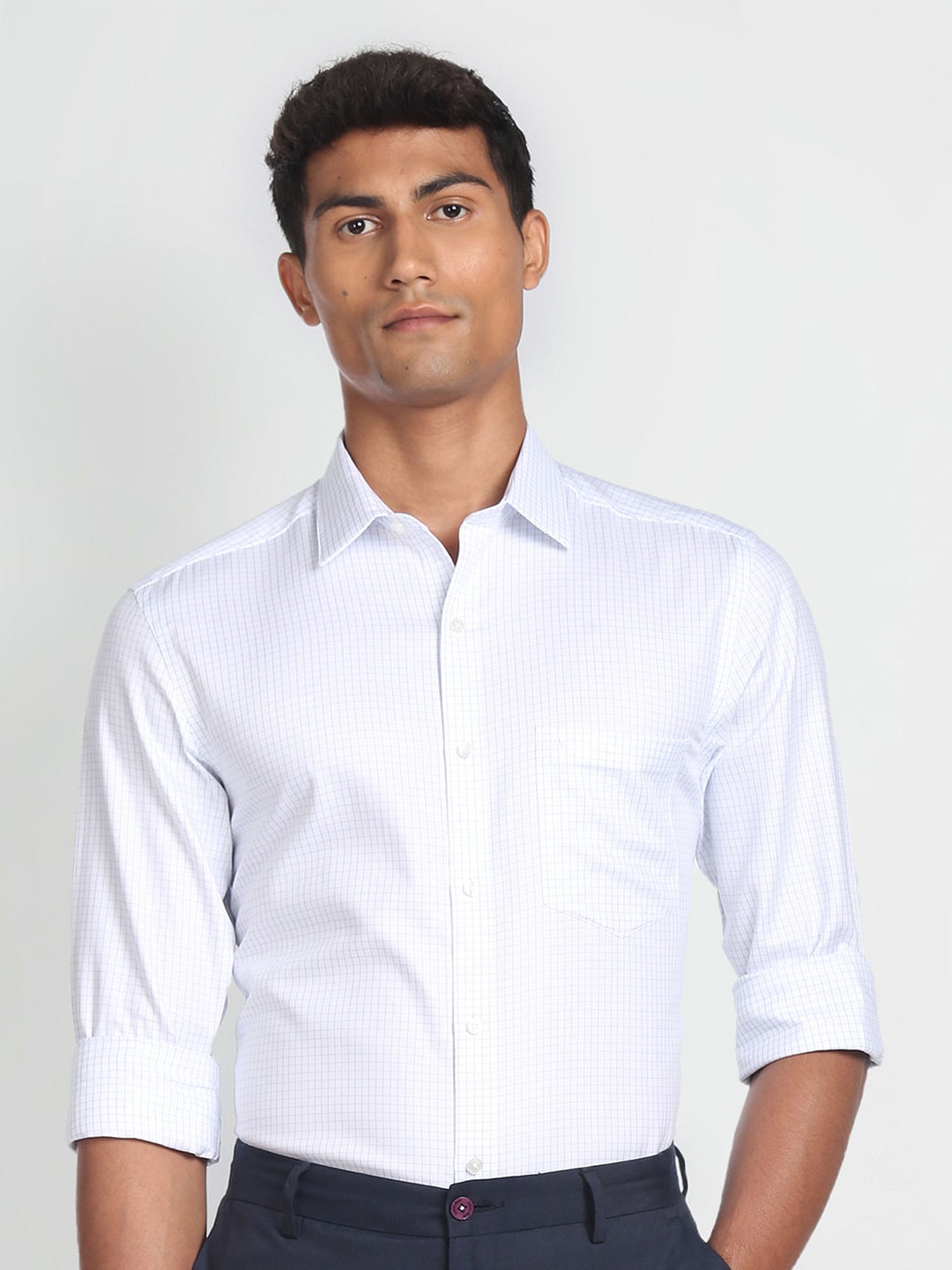 

Arrow Grid Checked Cotton Formal Shirt, White