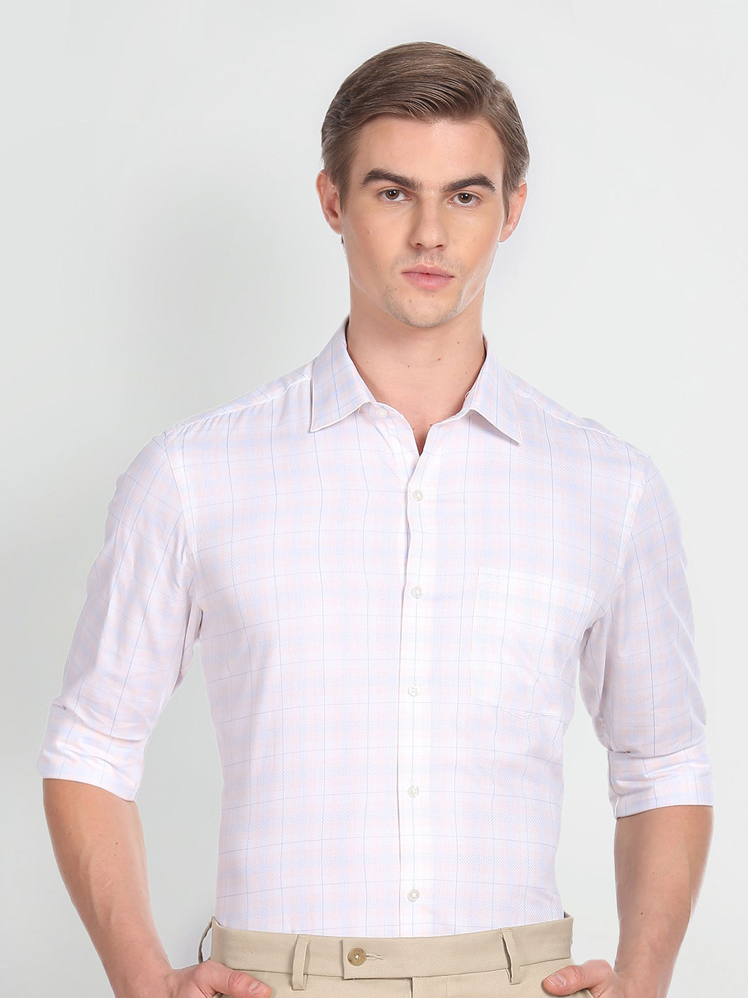 

Arrow Opaque Checked Pure Cotton Formal Shirt, Orange