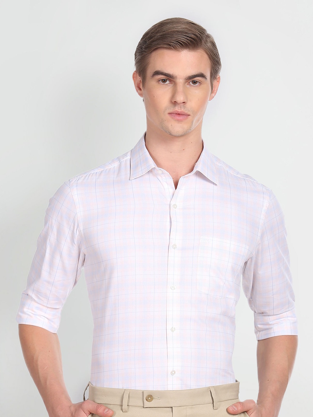 

Arrow Opaque Checked Pure Cotton Formal Shirt, Orange