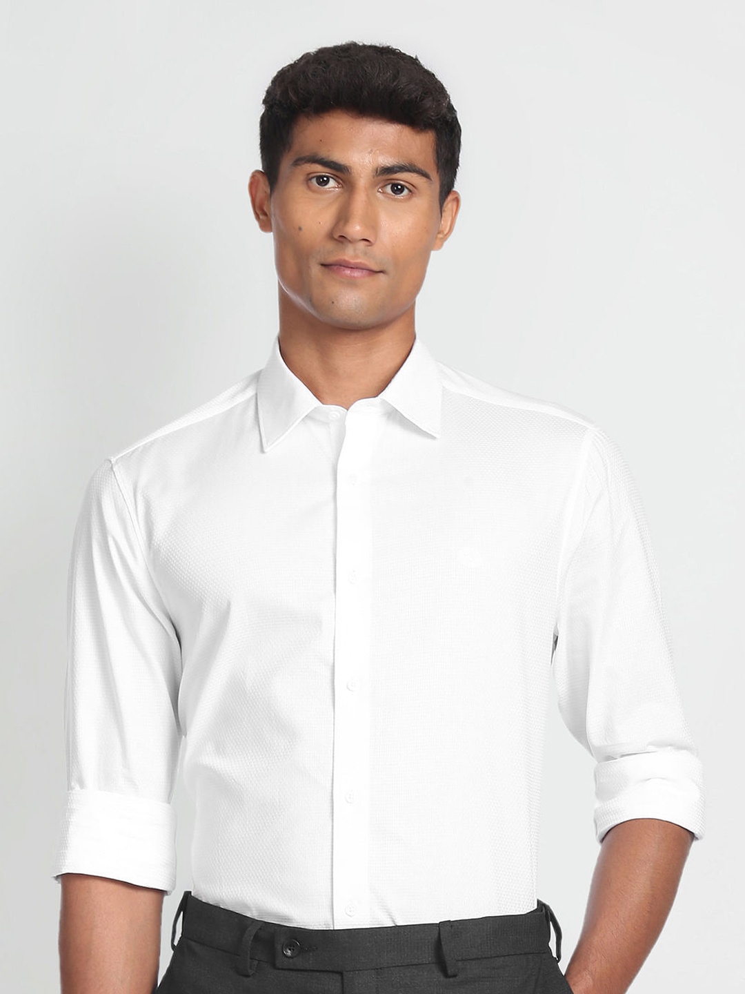 

Arrow Textured Opaque Pure Cotton Formal Shirt, White