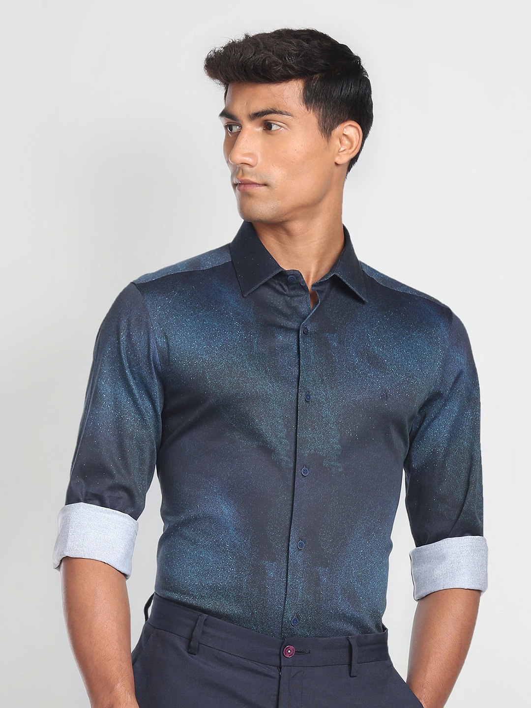 

Arrow New York Slim Fit Abstract Printed Casual Shirt, Navy blue