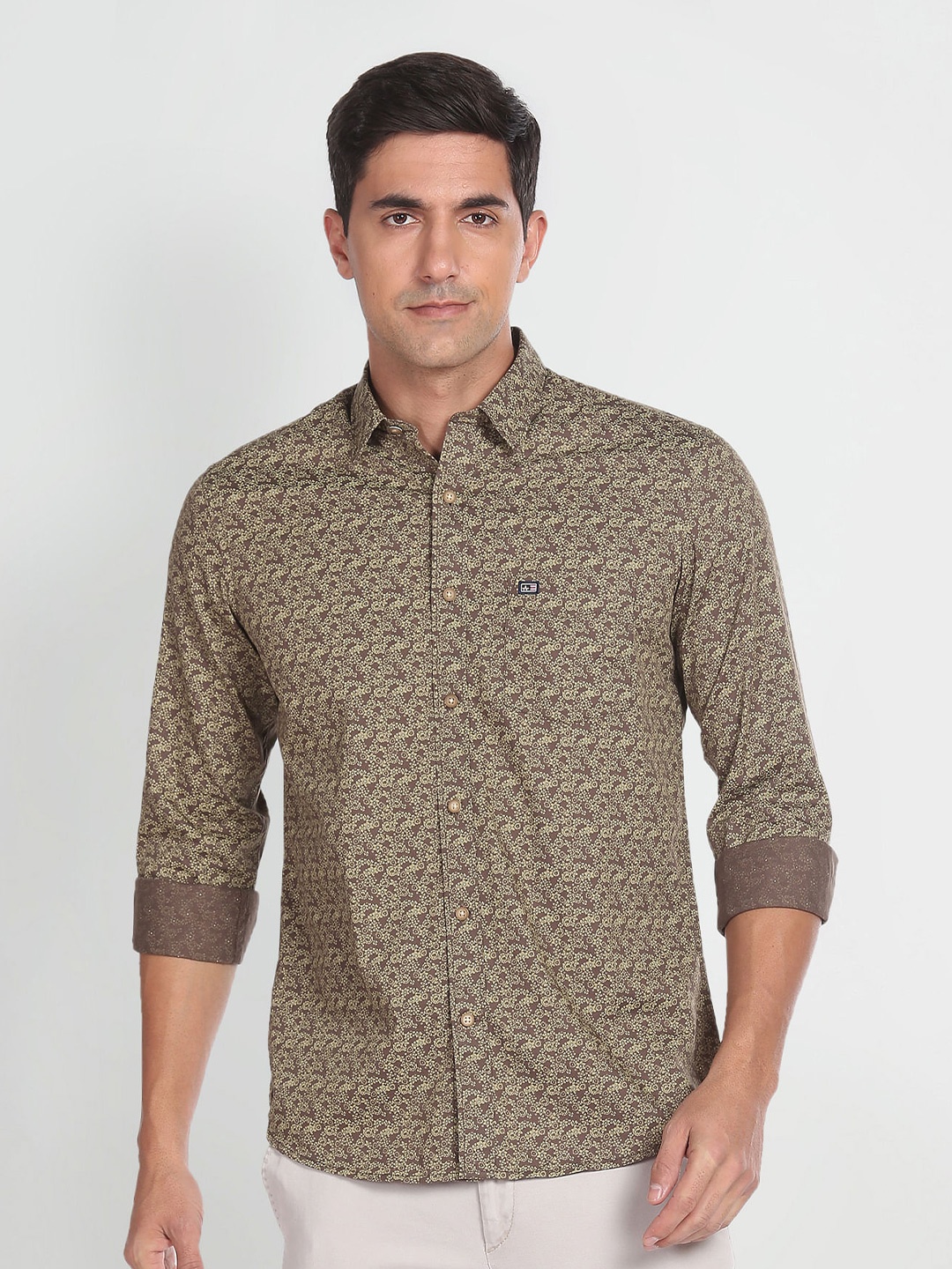 

Arrow Sport Slim Fit Floral Printed Twill Casual Pure Cotton Shirt, Brown