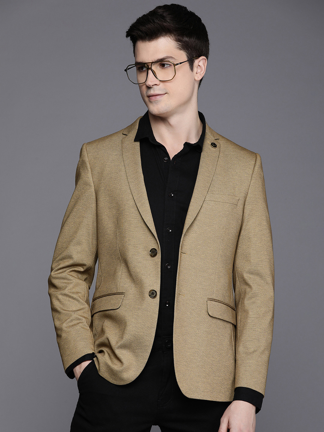 

Allen Solly Men Self Design Single-Breasted Blazer, Khaki