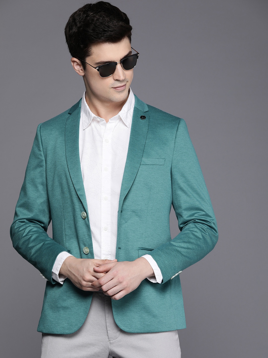

Allen Solly Men Slim Fit Single-Breasted Blazer, Teal