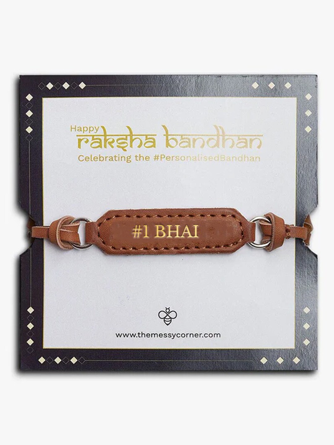 

THE MESSY CORNER Bhai Printed Detail Vegan Leather Rakhi, Brown