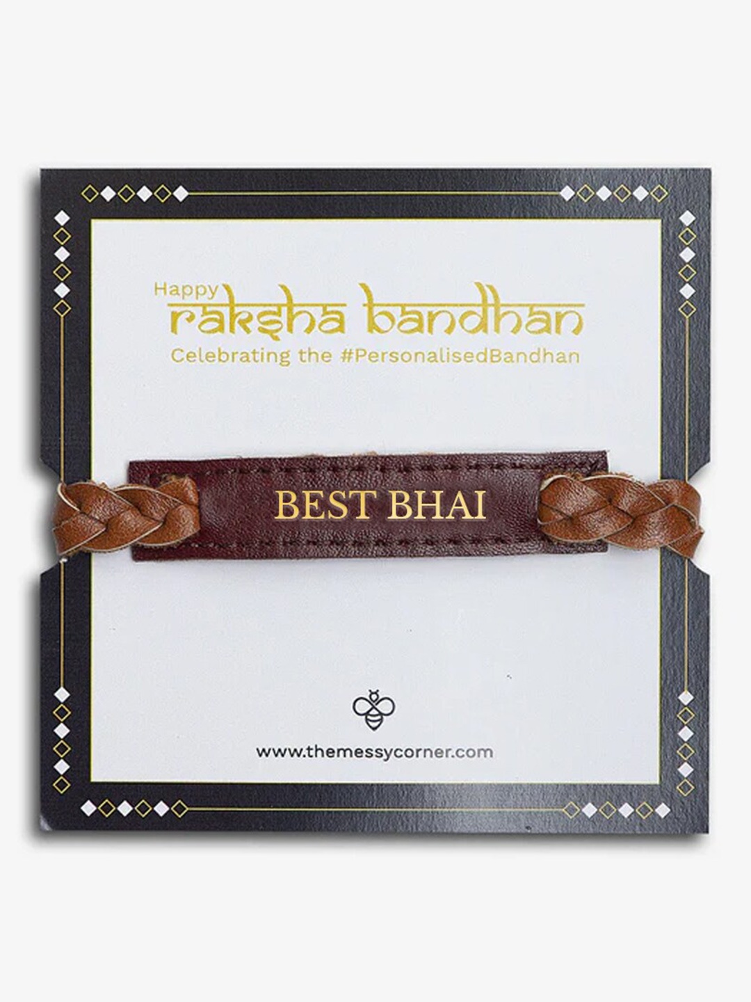 

THE MESSY CORNER Typography Best Bhai Printed Vegan Leather Rakhi, Brown