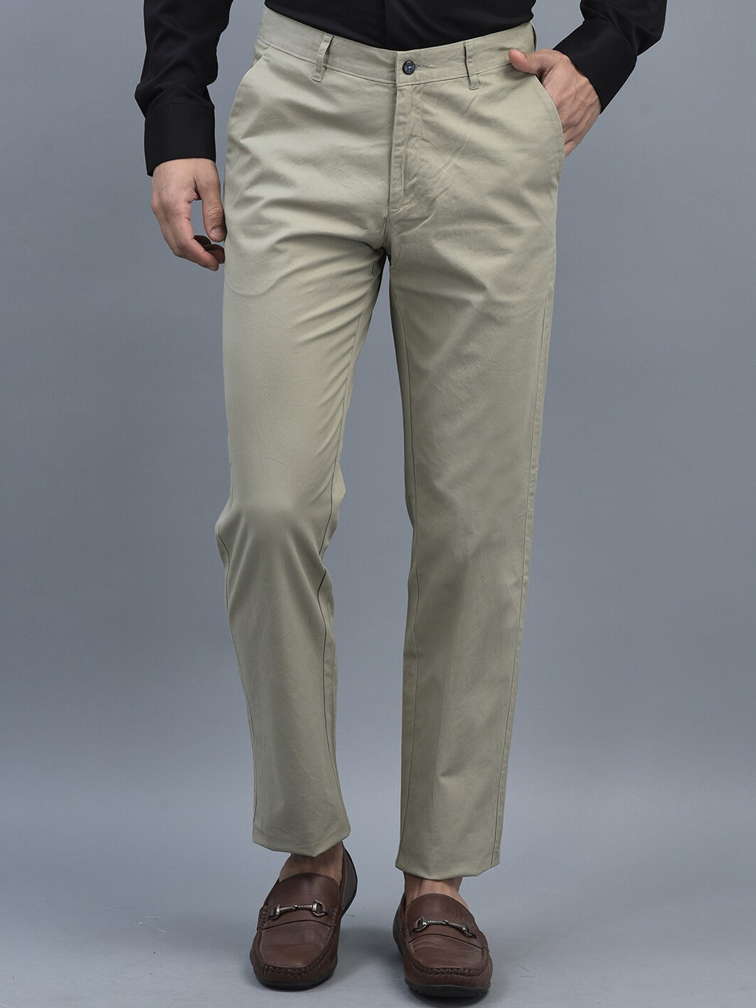 

CANOE Men Mid-Rise Smart Easy Wash Formal Trousers, Green