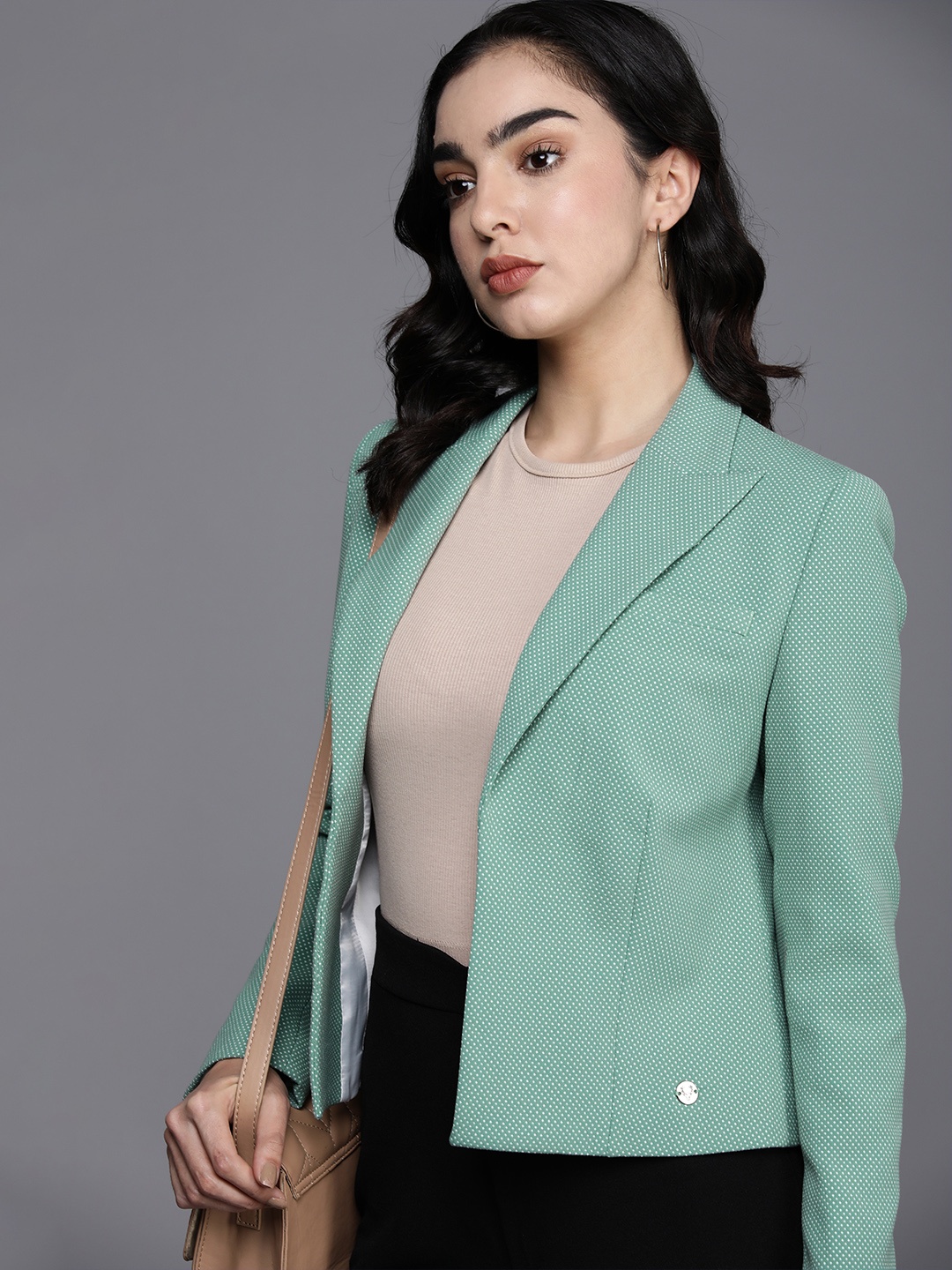 

Allen Solly Woman Open Front Formal Blazer, Green