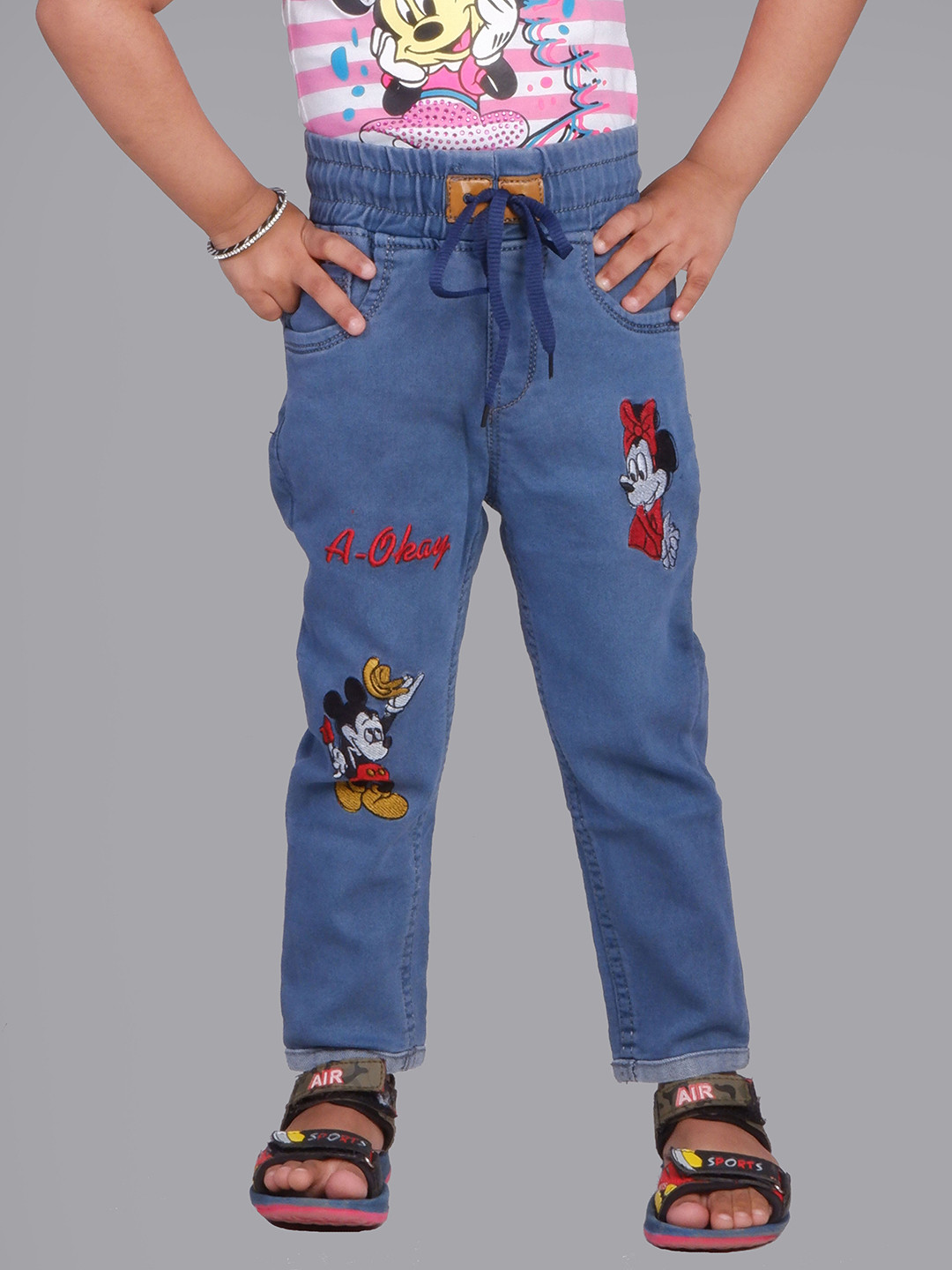 

A-Okay Girls Slim Fit High-Rise Embroidered Stretchable Jeans, Blue