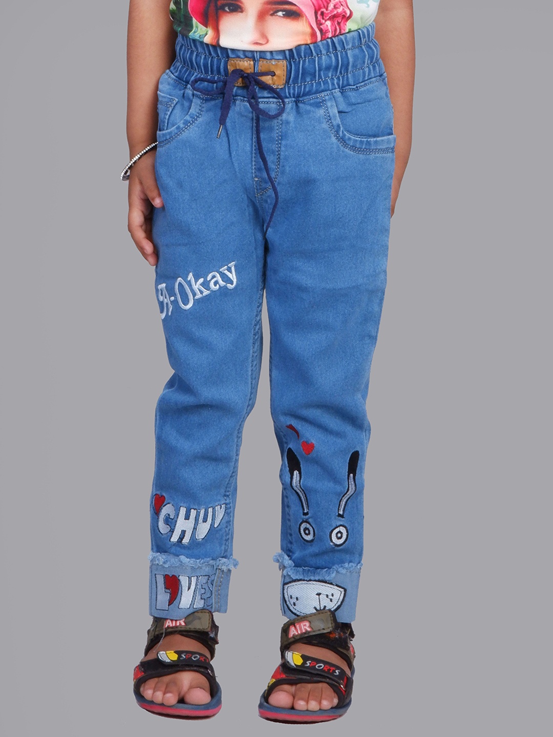 

A-Okay Girls Slim Fit High Rise Clean Look Embroidered Stretchable Jeans, Blue