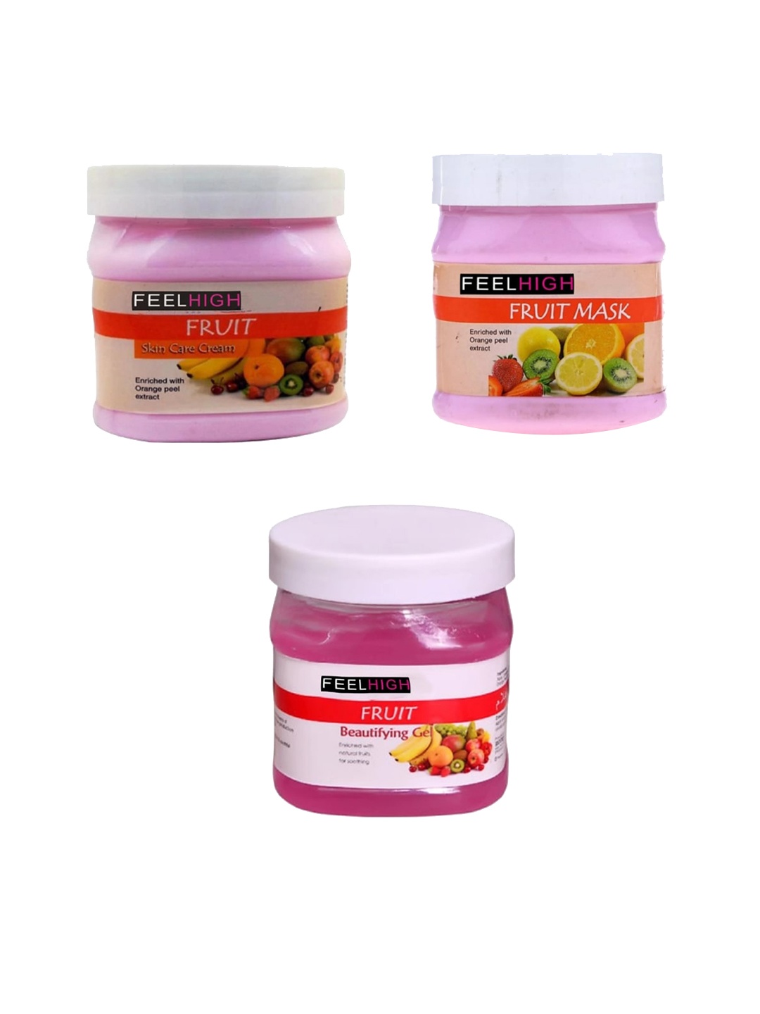 

FEELHIGH Set Of 3 Fruit Cream With Gel & Mask 500ml Each, Pink