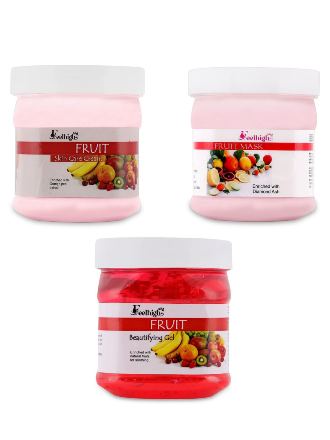 

FEELHIGH Set Of 3 Fruit Cream With Gel & Mask 500ml Each, Pink
